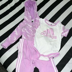 Adidas baby girl fleece jacket, onesie and joggers set